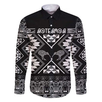 Personalised Taniko Motifs Aotearoa Family Matching Tank Maxi Dress and Hawaiian Shirt Waitangi Kowhaiwhai Kiwi - Monochrome