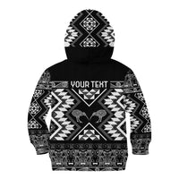 Personalised Taniko Motifs Aotearoa Kid Hoodie Waitangi Kowhaiwhai Kiwi - Monochrome