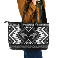 Personalised Taniko Motifs Aotearoa Leather Tote Bag Waitangi Kowhaiwhai Kiwi - Monochrome LT7 - Polynesian Pride