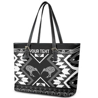 Personalised Taniko Motifs Aotearoa Leather Tote Bag Waitangi Kowhaiwhai Kiwi - Monochrome LT7 - Polynesian Pride