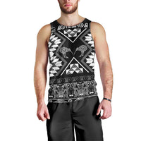 Personalised Taniko Motifs Aotearoa Men Tank Top Waitangi Kowhaiwhai Kiwi - Monochrome LT7 - Polynesian Pride