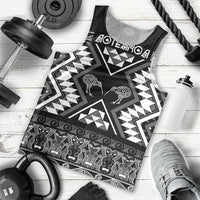 Personalised Taniko Motifs Aotearoa Men Tank Top Waitangi Kowhaiwhai Kiwi - Monochrome LT7 - Polynesian Pride