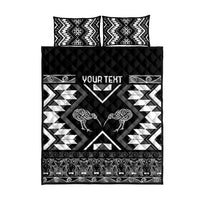 Personalised Taniko Motifs Aotearoa Quilt Bed Set Waitangi Kowhaiwhai Kiwi - Monochrome LT7 - Polynesian Pride
