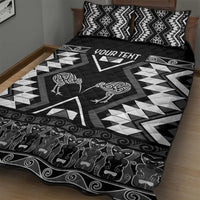 Personalised Taniko Motifs Aotearoa Quilt Bed Set Waitangi Kowhaiwhai Kiwi - Monochrome LT7 - Polynesian Pride