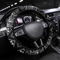 Taniko Motifs Aotearoa Steering Wheel Cover Waitangi Kowhaiwhai Kiwi - Monochrome LT7 Universal Fit Grey - Polynesian Pride