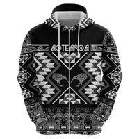 Personalised Taniko Motifs Aotearoa Zip Hoodie Waitangi Kowhaiwhai Kiwi - Monochrome