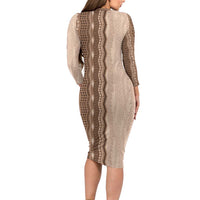 Vintage Beige Hawaiian Traditional Kapa Mix Flowers Lei Family Matching Long Sleeve Bodycon Dress and Hawaiian Shirt