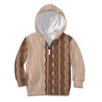 Vintage Beige Hawaiian Traditional Kapa Mix Flowers Lei Kid Hoodie LT7 Zip Hoodie Beige - Polynesian Pride