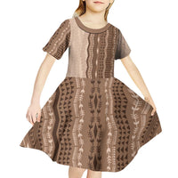 Vintage Beige Hawaiian Traditional Kapa Mix Flowers Lei Kid Short Sleeve Dress LT7 - Polynesian Pride