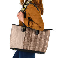 Vintage Beige Hawaiian Traditional Kapa Mix Flowers Lei Leather Tote Bag LT7 Beige - Polynesian Pride