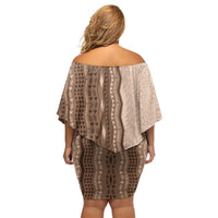 Vintage Beige Hawaiian Traditional Kapa Mix Flowers Lei Off Shoulder Short Dress