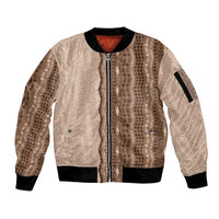 Vintage Beige Hawaiian Traditional Kapa Mix Flowers Lei Sleeve Zip Bomber Jacket LT7 Unisex Beige - Polynesian Pride