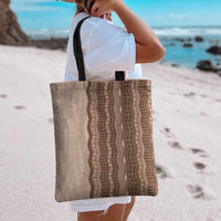 Vintage Beige Hawaiian Traditional Kapa Mix Flowers Lei Tote Bag LT7 - Polynesian Pride