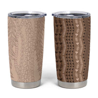 Vintage Beige Hawaiian Traditional Kapa Mix Flowers Lei Tumbler Cup LT7 Beige - Polynesian Pride