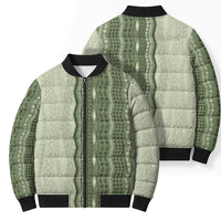 Vintage Sage Green Hawaiian Traditional Kapa Mix Flowers Lei Bomber Puffer Jacket LT7 - Polynesian Pride