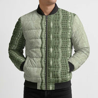 Vintage Sage Green Hawaiian Traditional Kapa Mix Flowers Lei Bomber Puffer Jacket LT7 - Polynesian Pride