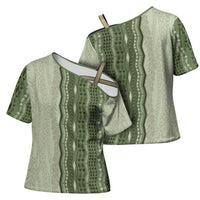 Vintage Sage Green Hawaiian Traditional Kapa Mix Flowers Lei Cross Shoulder Shirt LT7 - Polynesian Pride
