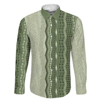 Vintage Sage Green Hawaiian Traditional Kapa Mix Flowers Lei Family Matching Off Shoulder Short Dress and Hawaiian Shirt