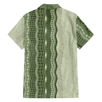 Vintage Sage Green Hawaiian Traditional Kapa Mix Flowers Lei Family Matching Tank Maxi Dress and Hawaiian Shirt