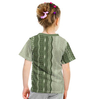 Vintage Sage Green Hawaiian Traditional Kapa Mix Flowers Lei Kid T Shirt LT7 - Polynesian Pride