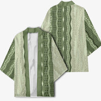 Vintage Sage Green Hawaiian Traditional Kapa Mix Flowers Lei Kimono LT7 - Polynesian Pride