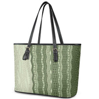 Vintage Sage Green Hawaiian Traditional Kapa Mix Flowers Lei Leather Tote Bag LT7 - Polynesian Pride