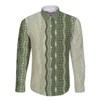 Vintage Sage Green Hawaiian Traditional Kapa Mix Flowers Lei Long Sleeve Button Shirt LT7 Unisex Sage Green - Polynesian Pride