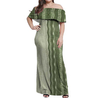 Vintage Sage Green Hawaiian Traditional Kapa Mix Flowers Lei Off Shoulder Maxi Dress LT7 Women Sage Green - Polynesian Pride