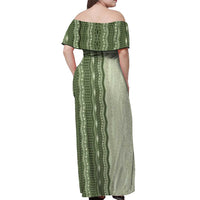 Vintage Sage Green Hawaiian Traditional Kapa Mix Flowers Lei Off Shoulder Maxi Dress LT7 - Polynesian Pride