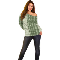 Vintage Sage Green Hawaiian Traditional Kapa Mix Flowers Lei Off Shoulder Sweater LT7 - Polynesian Pride