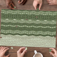 Vintage Sage Green Hawaiian Traditional Kapa Mix Flowers Lei Puzzle LT7 - Polynesian Pride