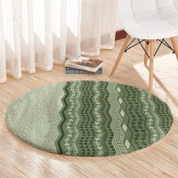 Vintage Sage Green Hawaiian Traditional Kapa Mix Flowers Lei Round Carpet LT7 - Polynesian Pride