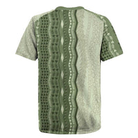 Vintage Sage Green Hawaiian Traditional Kapa Mix Flowers Lei Rugby Jersey LT7 - Polynesian Pride