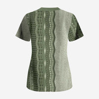 Vintage Sage Green Hawaiian Traditional Kapa Mix Flowers Lei Scrub Top LT7 - Polynesian Pride