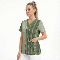 Vintage Sage Green Hawaiian Traditional Kapa Mix Flowers Lei Scrub Top LT7 - Polynesian Pride