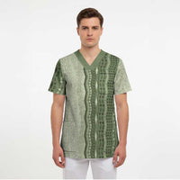 Vintage Sage Green Hawaiian Traditional Kapa Mix Flowers Lei Scrub Top LT7 - Polynesian Pride