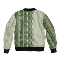Vintage Sage Green Hawaiian Traditional Kapa Mix Flowers Lei Sleeve Zip Bomber Jacket