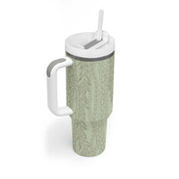 Vintage Sage Green Hawaiian Traditional Kapa Mix Flowers Lei Tumbler With Handle LT7 - Polynesian Pride
