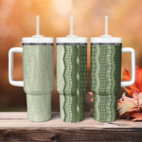 Vintage Sage Green Hawaiian Traditional Kapa Mix Flowers Lei Tumbler With Handle LT7 - Polynesian Pride
