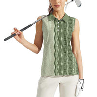 Vintage Sage Green Hawaiian Traditional Kapa Mix Flowers Lei Women Sleeveless Polo Shirt