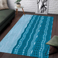 Vintage Cobalt Blue Hawaiian Traditional Kapa Mix Flowers Lei Area Rug LT7 Cobalt Blue - Polynesian Pride
