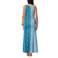 Vintage Cobalt Blue Hawaiian Traditional Kapa Mix Flowers Lei Family Matching Tank Maxi Dress and Hawaiian Shirt
