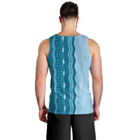 Vintage Cobalt Blue Hawaiian Traditional Kapa Mix Flowers Lei Men Tank Top LT7 - Polynesian Pride