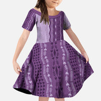 Vintage Violet Hawaiian Traditional Kapa Mix Flowers Lei Family Matching Long Sleeve Bodycon Dress and Hawaiian Shirt