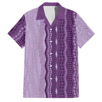 Vintage Violet Hawaiian Traditional Kapa Mix Flowers Lei Family Matching Off The Shoulder Long Sleeve Dress and Hawaiian Shirt