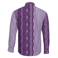 Vintage Violet Hawaiian Traditional Kapa Mix Flowers Lei Family Matching Off The Shoulder Long Sleeve Dress and Hawaiian Shirt