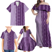 Vintage Violet Hawaiian Traditional Kapa Mix Flowers Lei Family Matching Off Shoulder Maxi Dress and Hawaiian Shirt