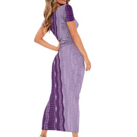 Vintage Violet Hawaiian Traditional Kapa Mix Flowers Lei Family Matching Short Sleeve Bodycon Dress and Hawaiian Shirt