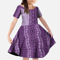 Vintage Violet Hawaiian Traditional Kapa Mix Flowers Lei Kid Short Sleeve Dress LT7 KID Violet - Polynesian Pride
