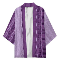 Vintage Violet Hawaiian Traditional Kapa Mix Flowers Lei Kimono LT7 Unisex Violet - Polynesian Pride